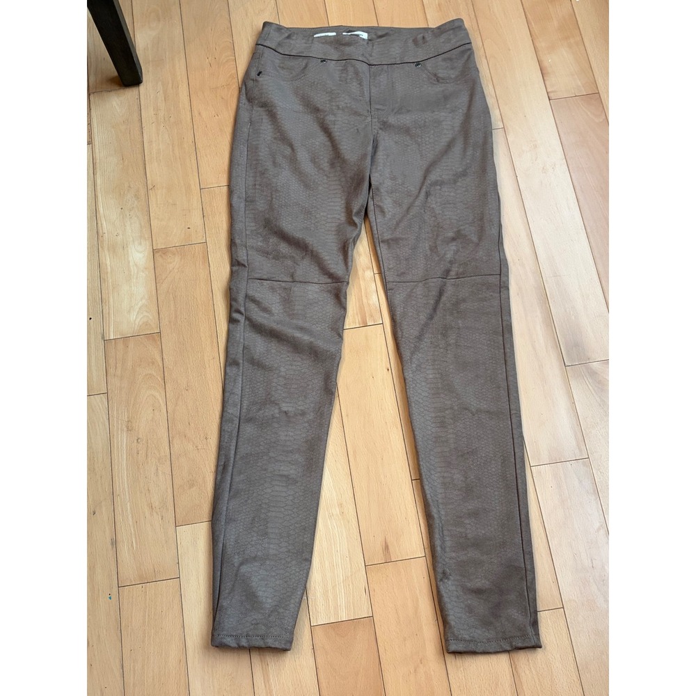 Tribal Jeans Jeggings Womens 6 Taupe Brown Snakeskin Faux Suede Pull On Slim Leg